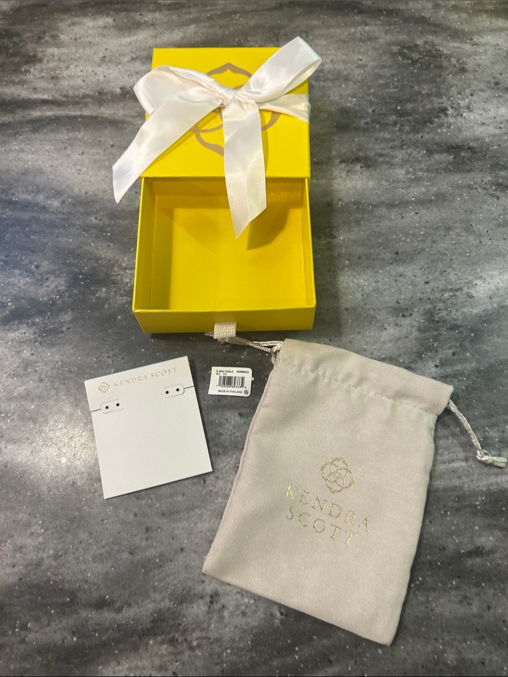 Kendra Scott Yellow Gift Box with Cream Drawstring Pouch